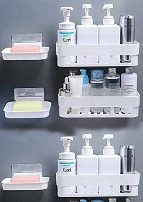 Bathroom Shelf Rack/Kitchen Shelf/Wardrobe Shelf/Perfume Rack Plastic Wall Shelf 25 x 11 x 7 (3 Bathroom Shelves + 3 soap Box Stand)  - Image 1