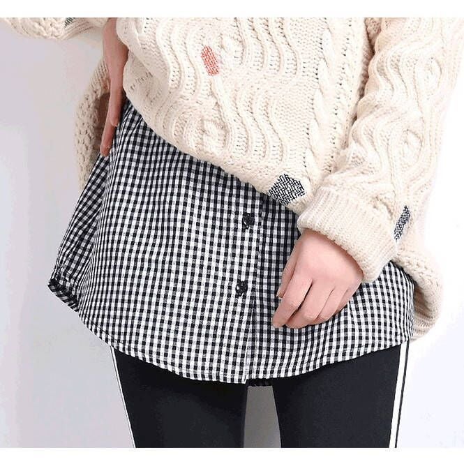 Solid Color All-match Fart Curtain Fake Hem Shirt Stacked with Inner Base Half Skirt Denim A- line Skirt white cotton - Image 3