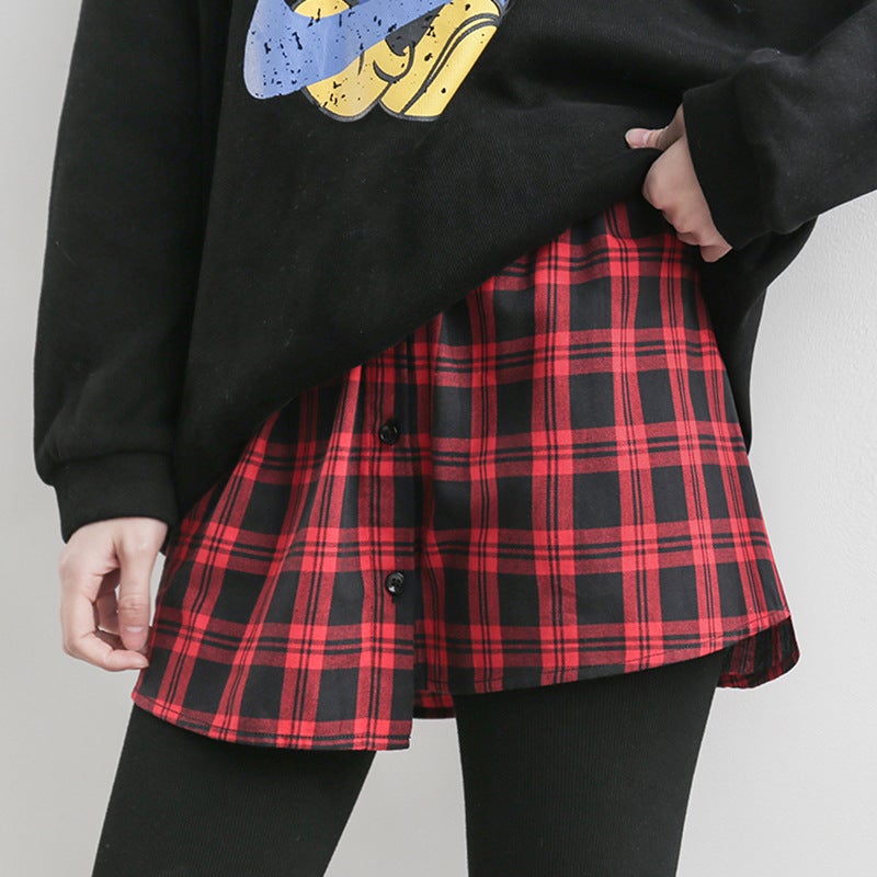 Solid Color All-match Fart Curtain Fake Hem Shirt Stacked with Inner Base Half Skirt Denim A- line Skirt white cotton - Image 2