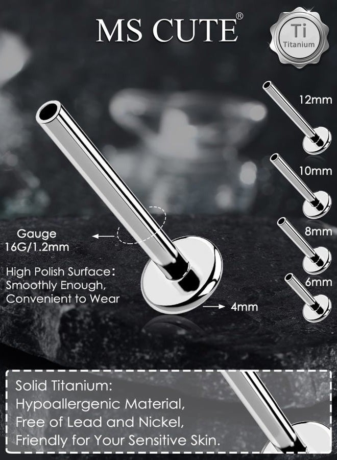 MS CUTE G23 Titanium Flat Back Post (Post Only), Threadless Push Pin & Internally Threaded, 16G/18G/20G, 4.5-14mm, Silver/Gold/Black, Round/Heart/Star/Flower Base for Nose, Helix, Tragus, 2pcs, 16g - Image 3