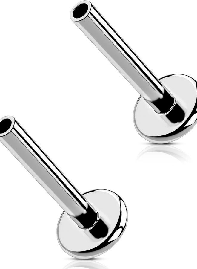 MS CUTE G23 Titanium Flat Back Post (Post Only), Threadless Push Pin & Internally Threaded, 16G/18G/20G, 4.5-14mm, Silver/Gold/Black, Round/Heart/Star/Flower Base for Nose, Helix, Tragus, 2pcs, 16g - Image 1