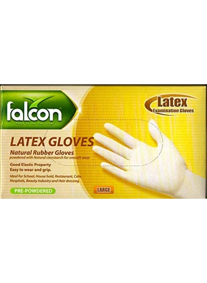 Falcon Latex Examination Pre-Powdered Gloves, Large Size, Pack of 100 - Image 1