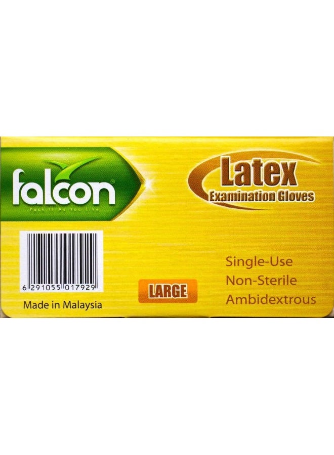 Falcon Latex Examination Pre-Powdered Gloves, Large Size, Pack of 100 - Image 3