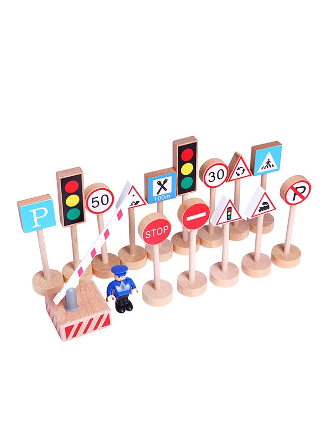 اليشمك لعبة تعليمية للأطفال مكونة من 16 قطعة من علامات المرور الخشبية على الطرق في الشوارع 20 x 10 x 20سم