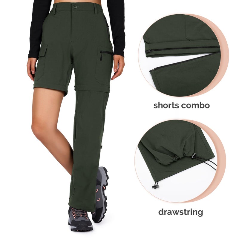 Cycorld Women's-Hiking-Pants-Convertible Quick-Dry-Stretch-Lightweight Zip-Off Outdoor Pants with 5 Deep Pockets (Army Green, Large) - Image 3