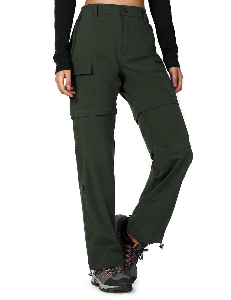 Cycorld Women's-Hiking-Pants-Convertible Quick-Dry-Stretch-Lightweight Zip-Off Outdoor Pants with 5 Deep Pockets (Army Green, Large) - Image 1