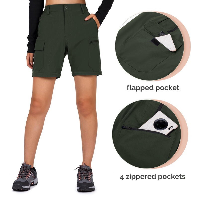Cycorld Women's-Hiking-Pants-Convertible Quick-Dry-Stretch-Lightweight Zip-Off Outdoor Pants with 5 Deep Pockets (Army Green, Large) - Image 5