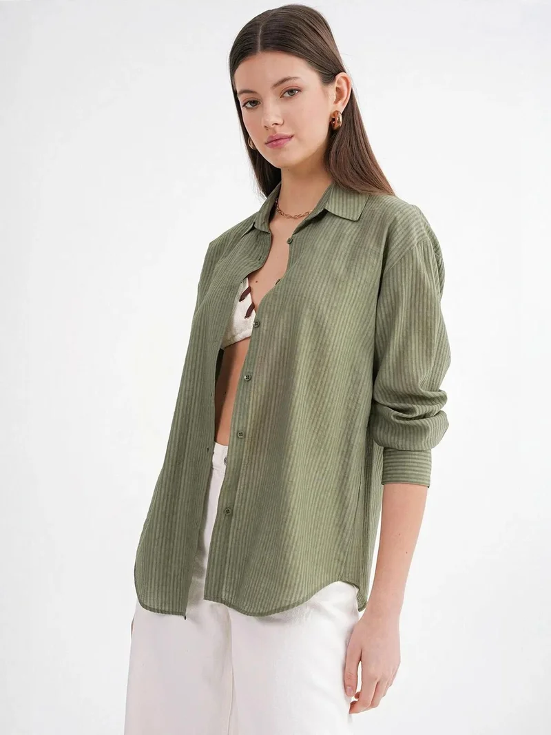 MixRay Khaki Green Mixray Relaxed Fit Poplin Shirt for Women | Best Price UAE