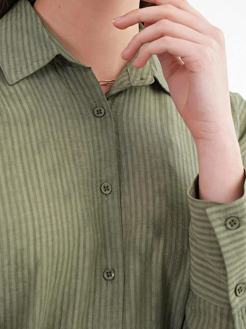 MixRay Khaki Green Mixray Relaxed Fit Poplin Shirt for Women | Best Price UAE
