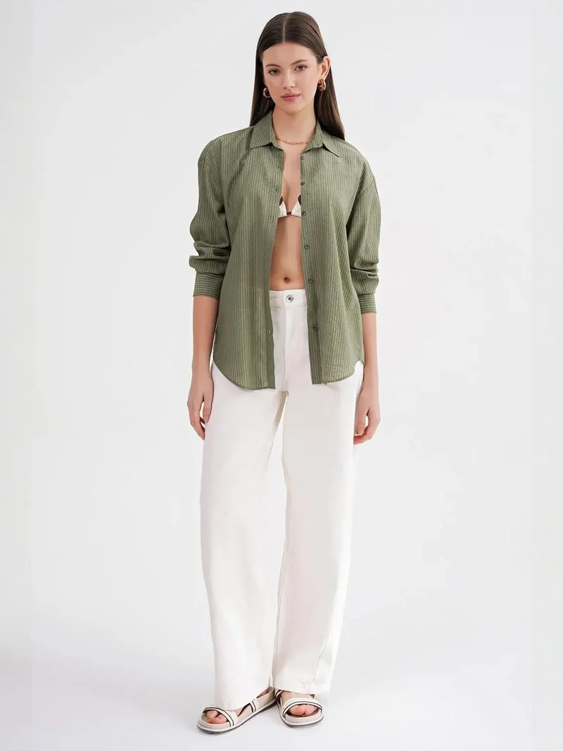 MixRay Khaki Green Mixray Relaxed Fit Poplin Shirt for Women | Best Price UAE