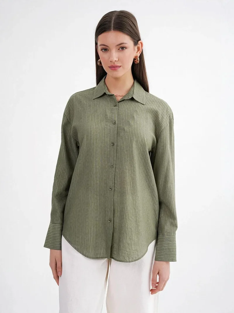 MixRay Khaki Green Mixray Relaxed Fit Poplin Shirt for Women | Best Price UAE