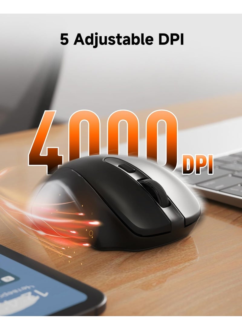 REDRAGON BM-4091-Pro Wireless Bluetooth Office Mouse BT 5.0/3.0 & 2.4GHz , Dual Mode Wireless Mouse 4000 DPI, 6 Buttons, Ergonomic Design, Long Battery Life, Portable Optical Computer Mouse for Laptop, PC, Chromebook, Windows & Mac – Black - Image 4