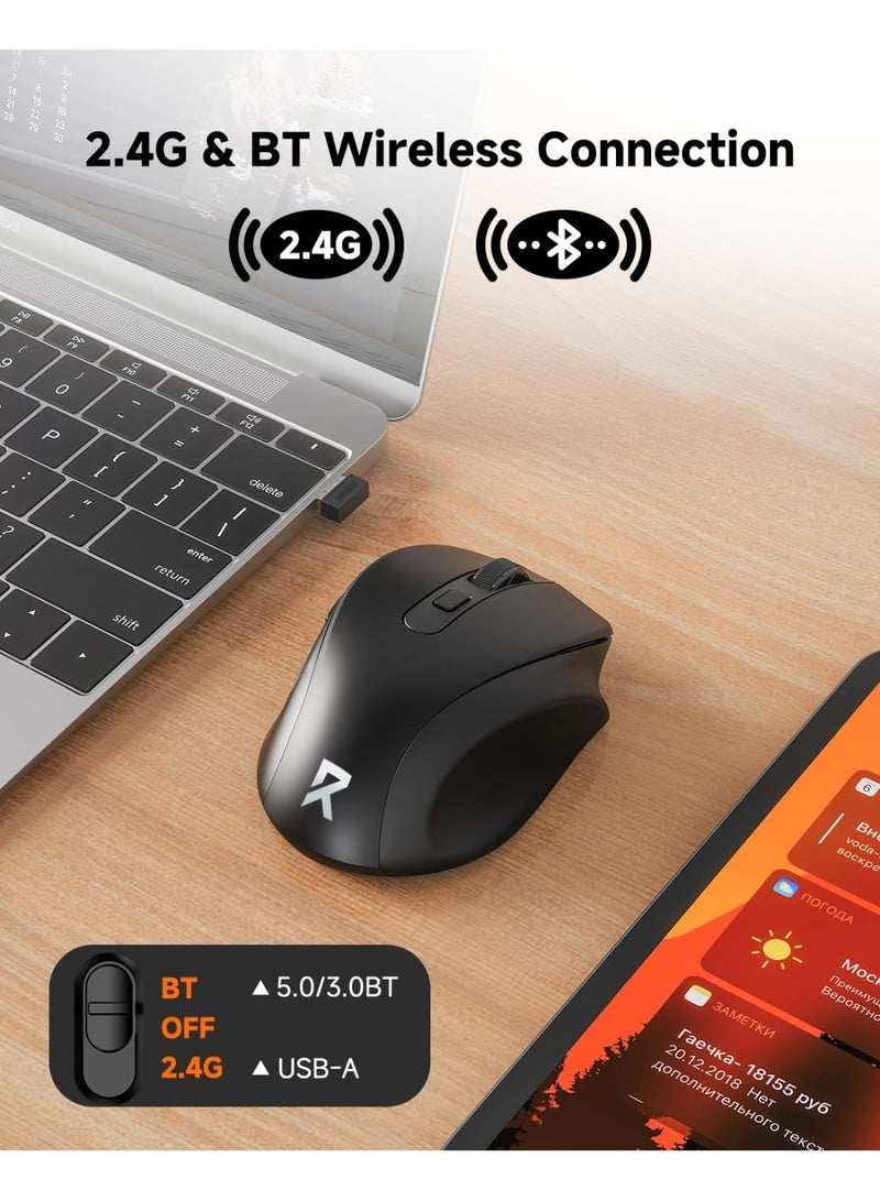 REDRAGON BM-4091-Pro Wireless Bluetooth Office Mouse BT 5.0/3.0 & 2.4GHz , Dual Mode Wireless Mouse 4000 DPI, 6 Buttons, Ergonomic Design, Long Battery Life, Portable Optical Computer Mouse for Laptop, PC, Chromebook, Windows & Mac – Black - Image 2