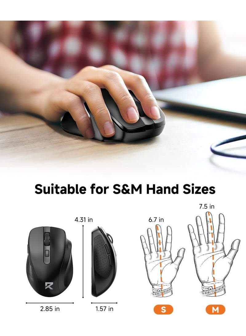 REDRAGON BM-4091-Pro Wireless Bluetooth Office Mouse BT 5.0/3.0 & 2.4GHz , Dual Mode Wireless Mouse 4000 DPI, 6 Buttons, Ergonomic Design, Long Battery Life, Portable Optical Computer Mouse for Laptop, PC, Chromebook, Windows & Mac – Black - Image 5