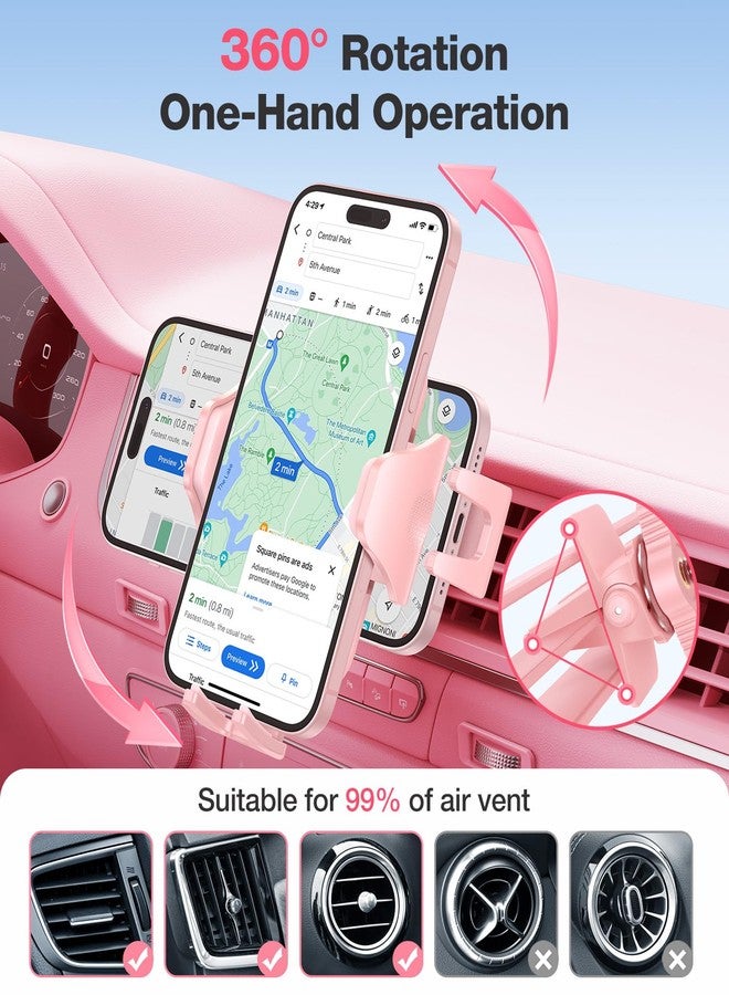 VICSEED Pink Cell Phone Holder for Car [Sturdy and Safe] Air Vent Phone Mount for Car Hands Free Easy Clamp Cradle for iPhone Samsung Android Smartphone Pink Car Accessories - Image 4