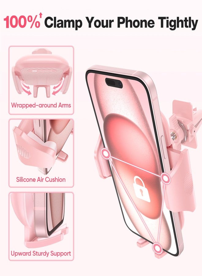 VICSEED Pink Cell Phone Holder for Car [Sturdy and Safe] Air Vent Phone Mount for Car Hands Free Easy Clamp Cradle for iPhone Samsung Android Smartphone Pink Car Accessories - Image 2