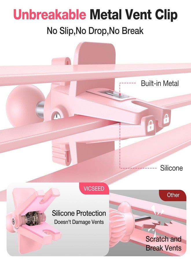 VICSEED Pink Cell Phone Holder for Car [Sturdy and Safe] Air Vent Phone Mount for Car Hands Free Easy Clamp Cradle for iPhone Samsung Android Smartphone Pink Car Accessories - Image 3