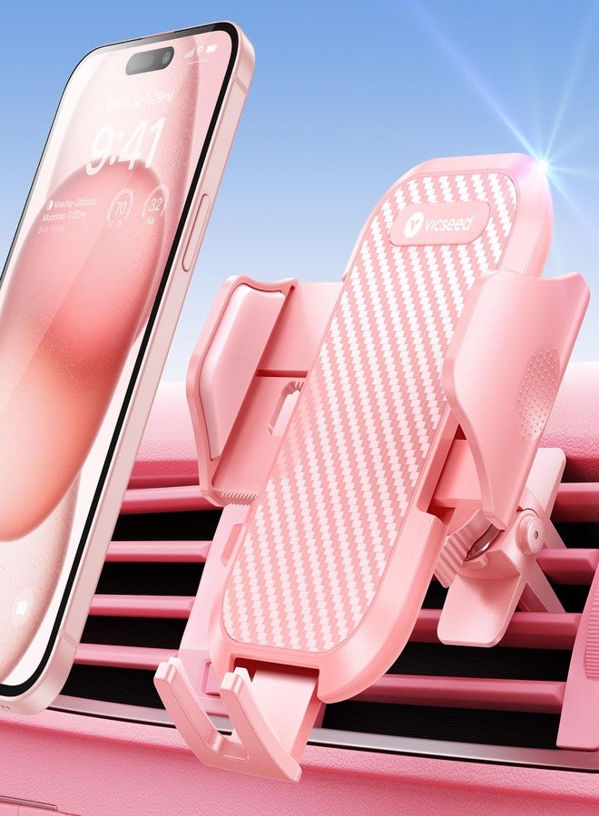 VICSEED Pink Cell Phone Holder for Car [Sturdy and Safe] Air Vent Phone Mount for Car Hands Free Easy Clamp Cradle for iPhone Samsung Android Smartphone Pink Car Accessories - Image 1
