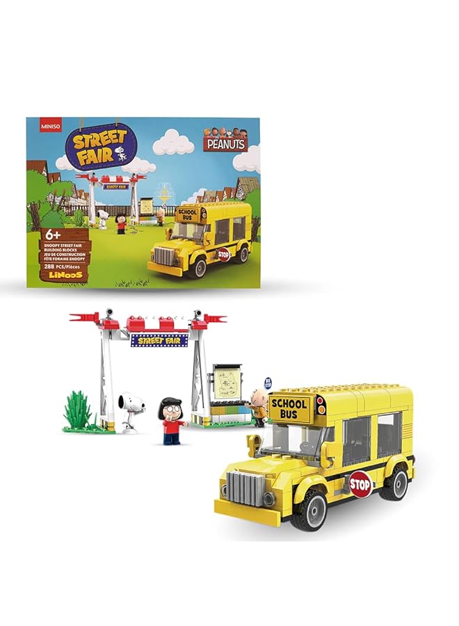 Miniso Snoopy Street Show Building Blocks A (School Bus 288 Pieces) - Image 1