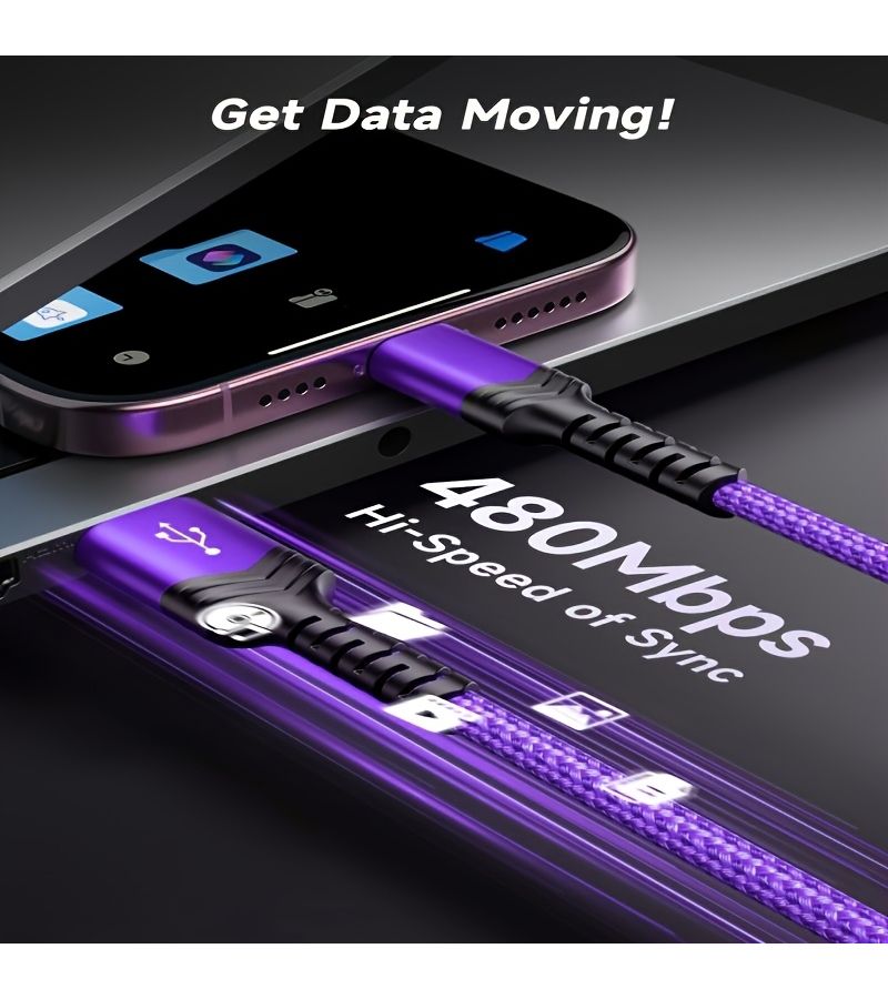 Purple USB Type C Cable 3.3FT Fast Charging Data Sync for iPhone MacBook iPad Samsung Xiaomi - Image 3