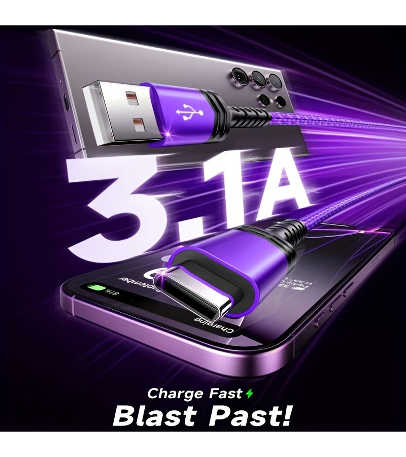 Purple USB Type C Cable 3.3FT Fast Charging Data Sync for iPhone MacBook iPad Samsung Xiaomi - Image 5
