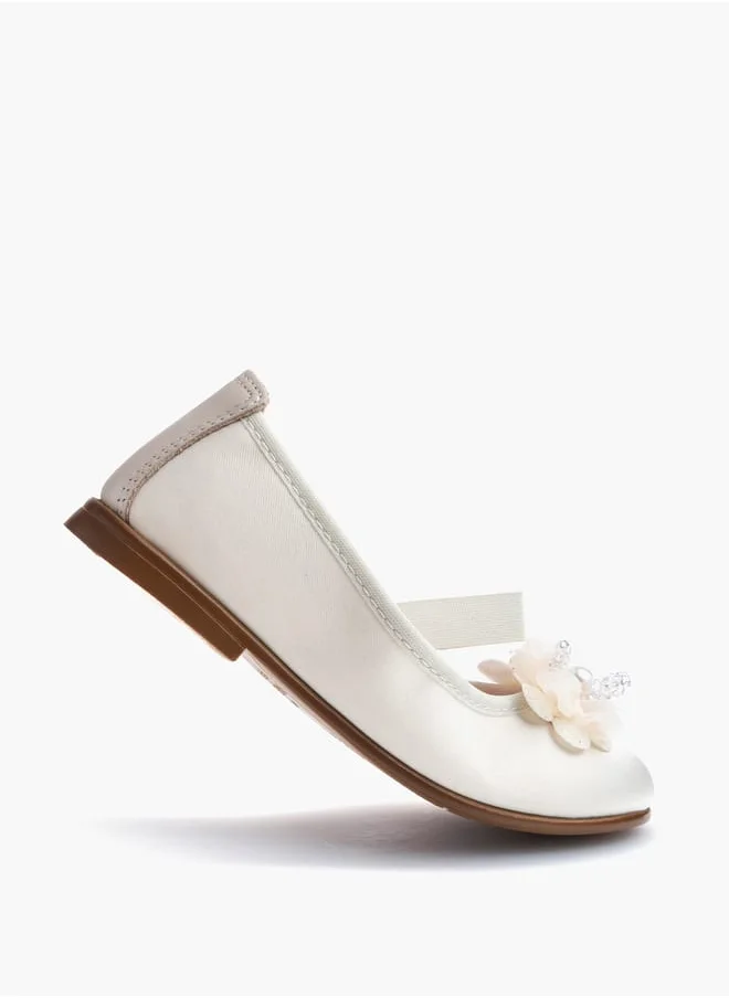 بابلوسكي Girls' Floral Accent Slip-On Ballerina Shoes with Elastic Strap