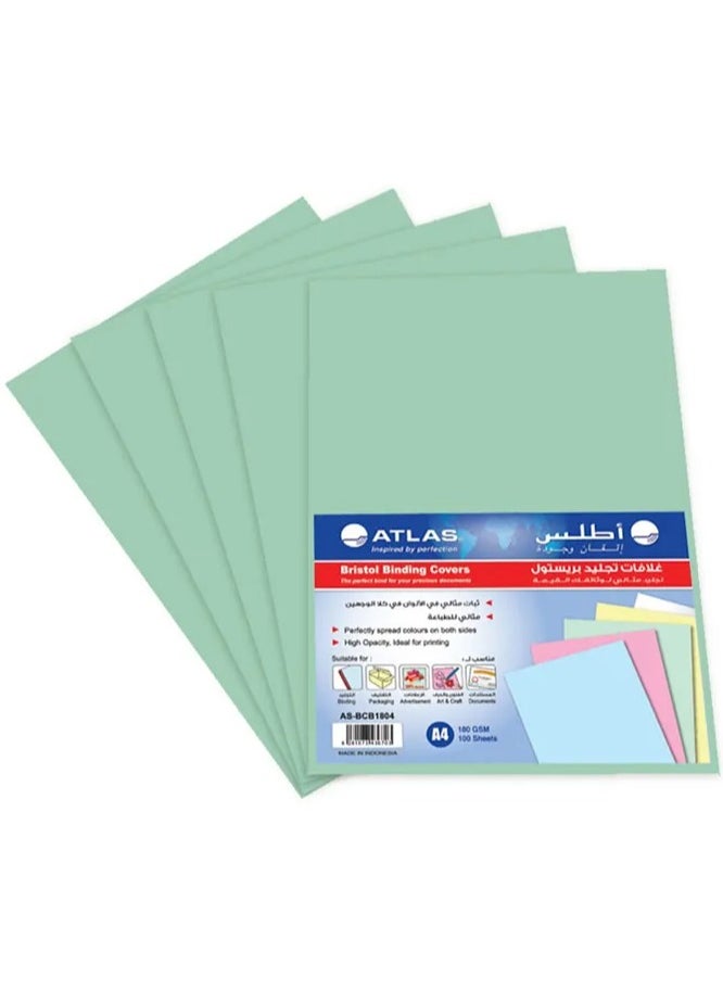 ATLAS 100-Piece A4 Bristol Card Binding Covers 180gsm Green 