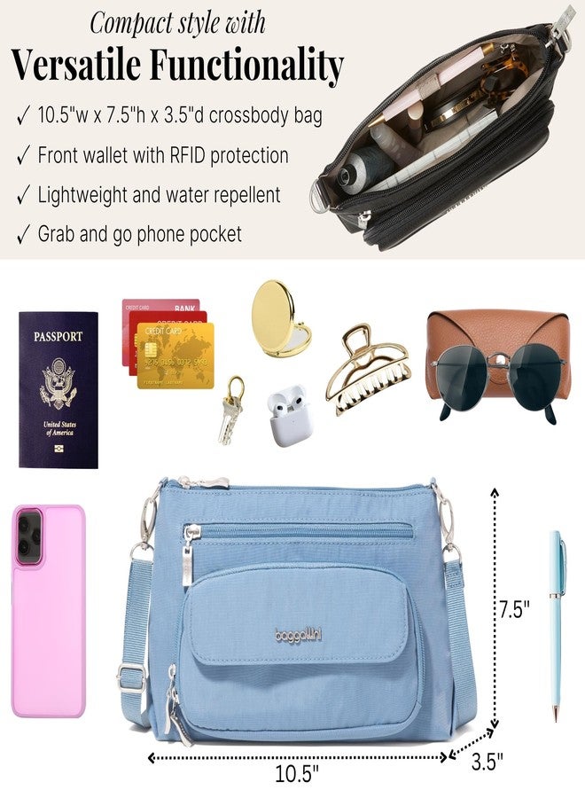 Baggallini Original Everyday 11x 7.5 Crossbody Bags for Women RFID Protected Lightweight Nylon Zippered Travel Purse, Cornflower, One size - Image 4