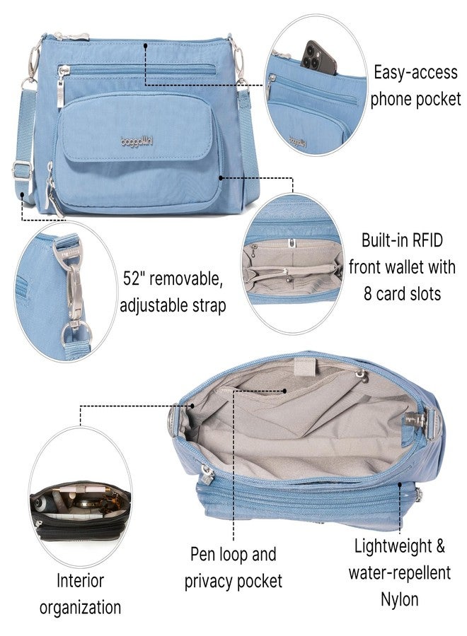 Baggallini Original Everyday 11x 7.5 Crossbody Bags for Women RFID Protected Lightweight Nylon Zippered Travel Purse, Cornflower, One size - Image 3