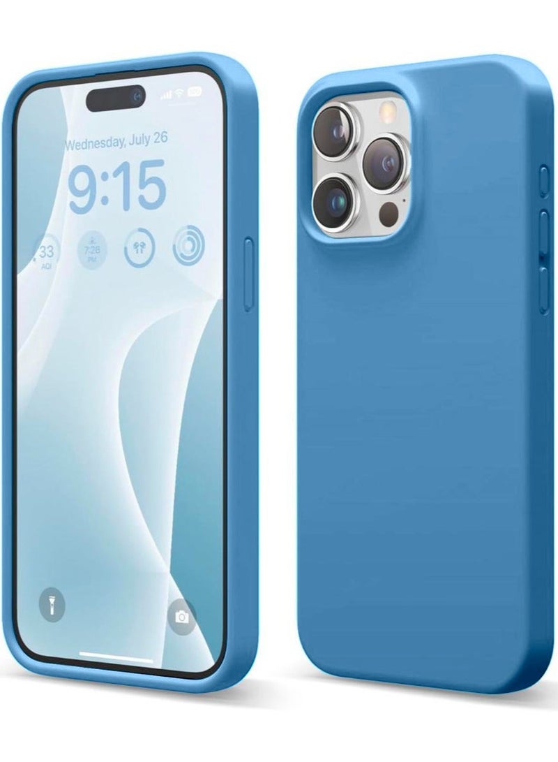Delivus جراب سيليكون لهاتف آيفون - لمسة ناعمة للغاية مع حماية من السقوط بمعيار عسكري - بطانة ميكروفايبر مضادة للخدوش - جراب واقي ضد الصدمات نحيف ورقيق (آيفون 15 برو ماكس، أزرق) - Image 1