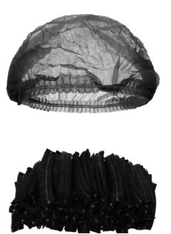 SAQOWARE 100 Peice Disposable Hair Net/Mob Caps/Hair Caps-Black with Elastic Stretch Band Polypropylene Hats  - Image 1