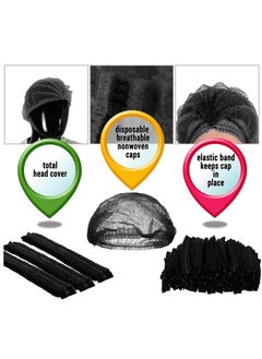 SAQOWARE 100 Peice Disposable Hair Net/Mob Caps/Hair Caps-Black with Elastic Stretch Band Polypropylene Hats  - Image 2