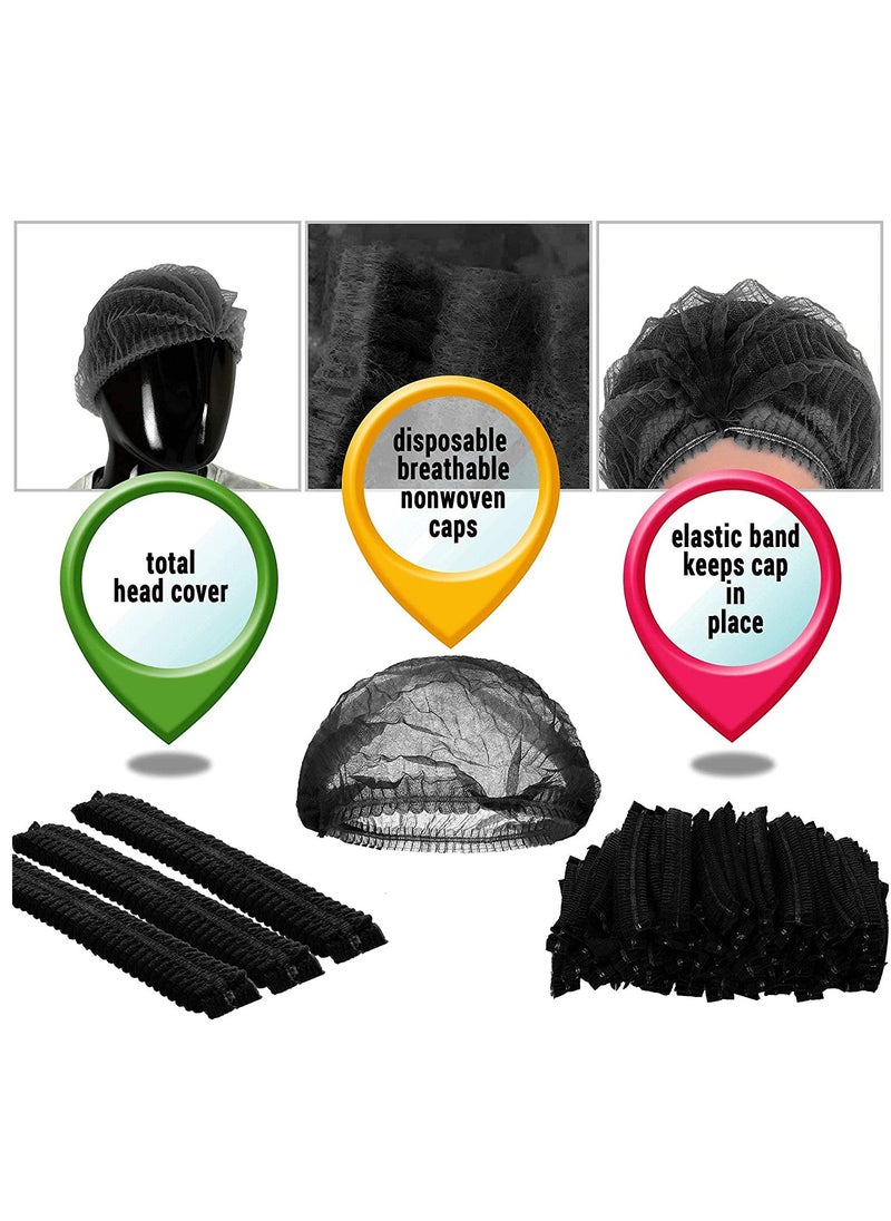 SAQOWARE 100 Peice Disposable Hair Net/Mob Caps/Hair Caps-Black with Elastic Stretch Band Polypropylene Hats  - Image 2
