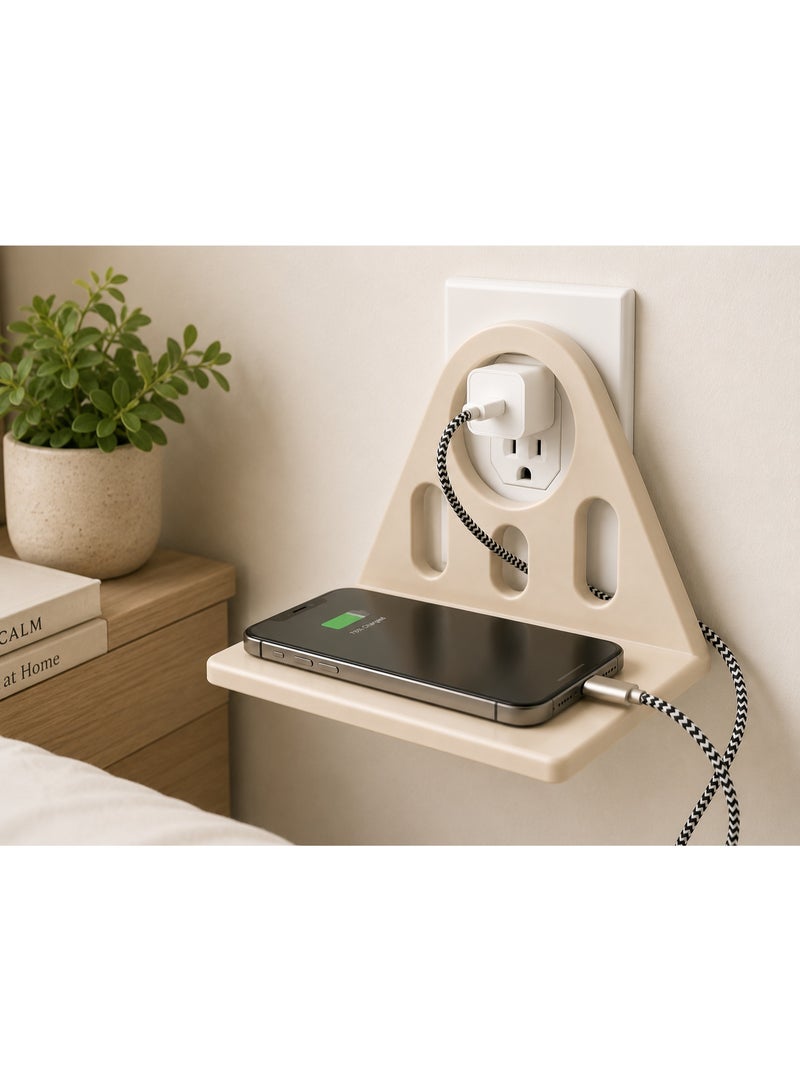 Wall Outlet Phone Charging Shelf Holder, Wall Mounted Stand for Smartphones & Cables - Image 3