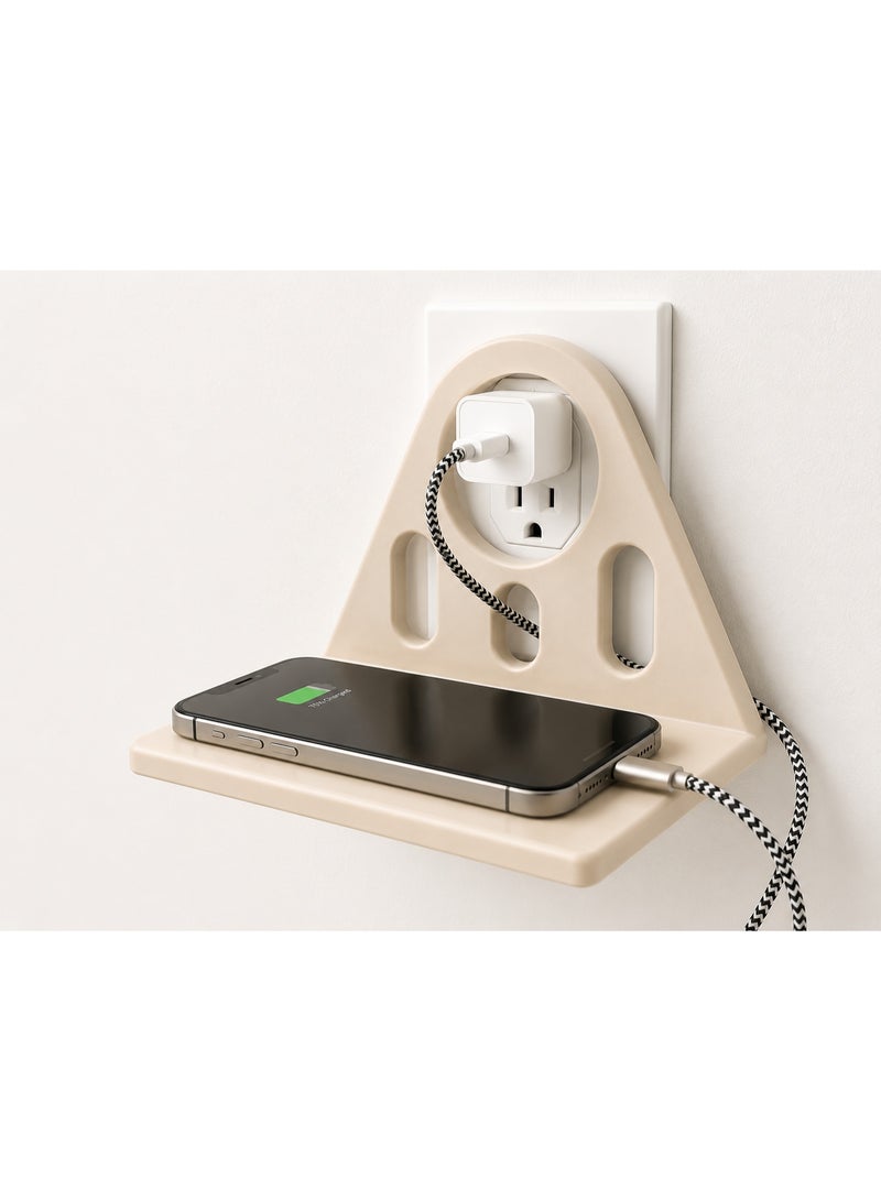 Wall Outlet Phone Charging Shelf Holder, Wall Mounted Stand for Smartphones & Cables - Image 4
