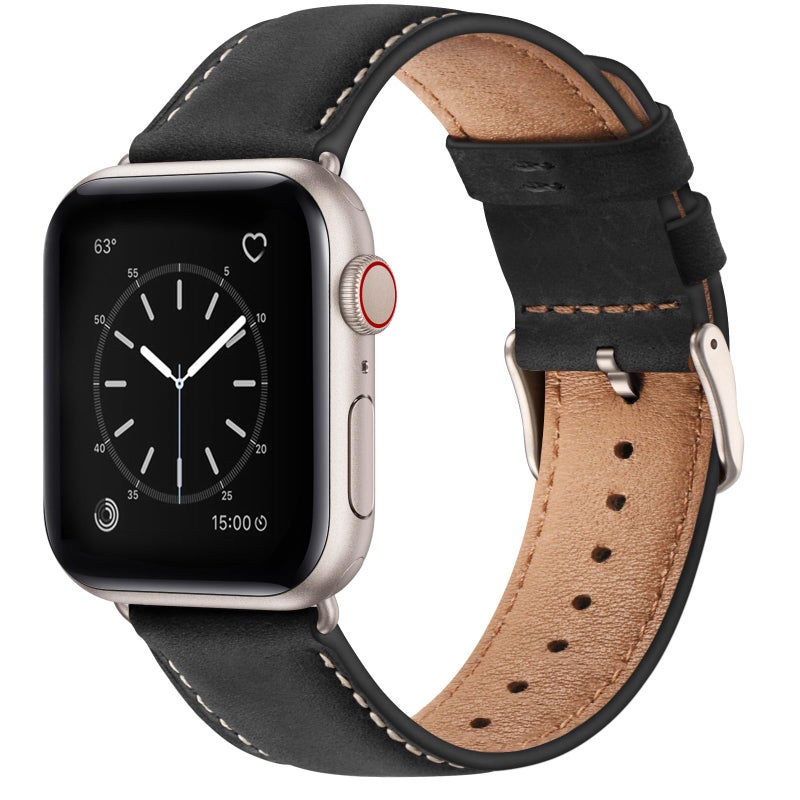 SUNFWR Leather Bands Compatible with Apple Watch Band 42mmSeries 3 2 1 44mm 45mm 46mm 49mm for Men Women Top Grain Genuine Leather Replacement Strap for iWatch Ultra 3 2 1 SE3 2 1 Series 11 10 9 8 7 6 5 4 3 2 1 - Image 2