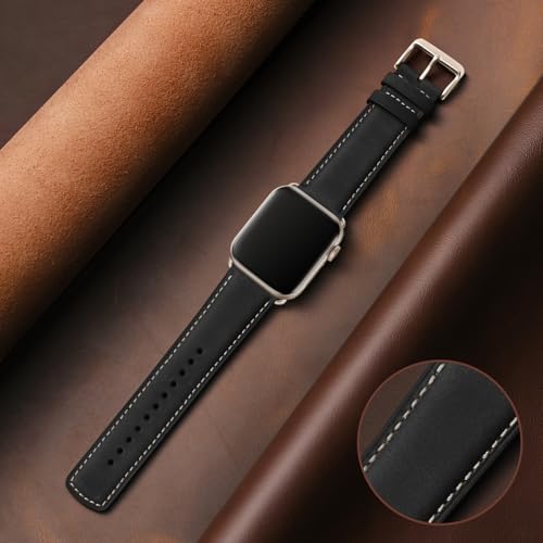 SUNFWR Leather Bands Compatible with Apple Watch Band 42mmSeries 3 2 1 44mm 45mm 46mm 49mm for Men Women Top Grain Genuine Leather Replacement Strap for iWatch Ultra 3 2 1 SE3 2 1 Series 11 10 9 8 7 6 5 4 3 2 1 - Image 3
