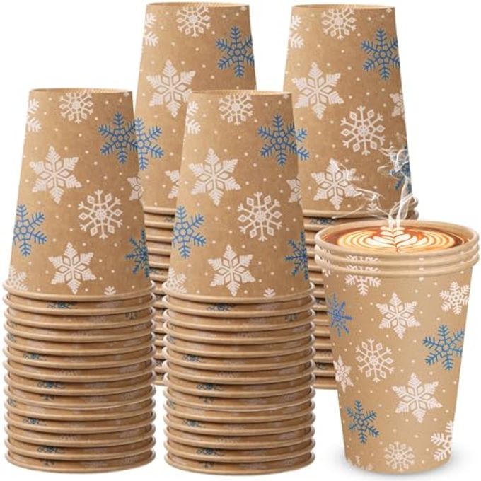Jingmore 50 Pcs Snowflake Coffee Cups Disposable Paper 12 oz Winter Paper Christmas Cups for Holiday Birthday Party Supplies (Snowflake)