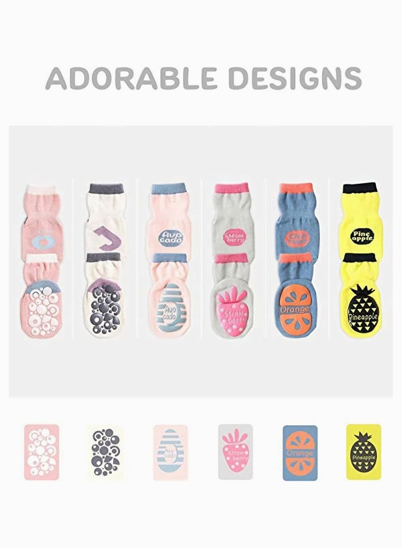 SYOSI Baby Anti-Slip Socks, SYOSI Ankle Cotton Socks Pack of 6, Spring and Autumn Cartoon Fruit Dispensing Non-slip Floor Socks for Babies, Children's Toddler Girls Socks  - Image 4