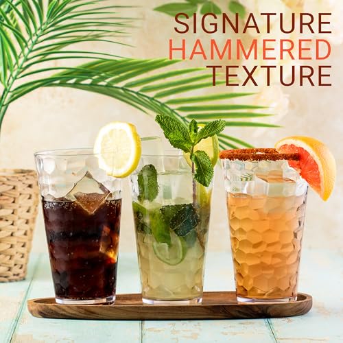 Bravario Hammered Plastic Drinking Glasses Set of 622 oz Clear Reusable Cups Durable Dishwasher Safe Highball Tumblers Stackable BPA EAFree - Image 3