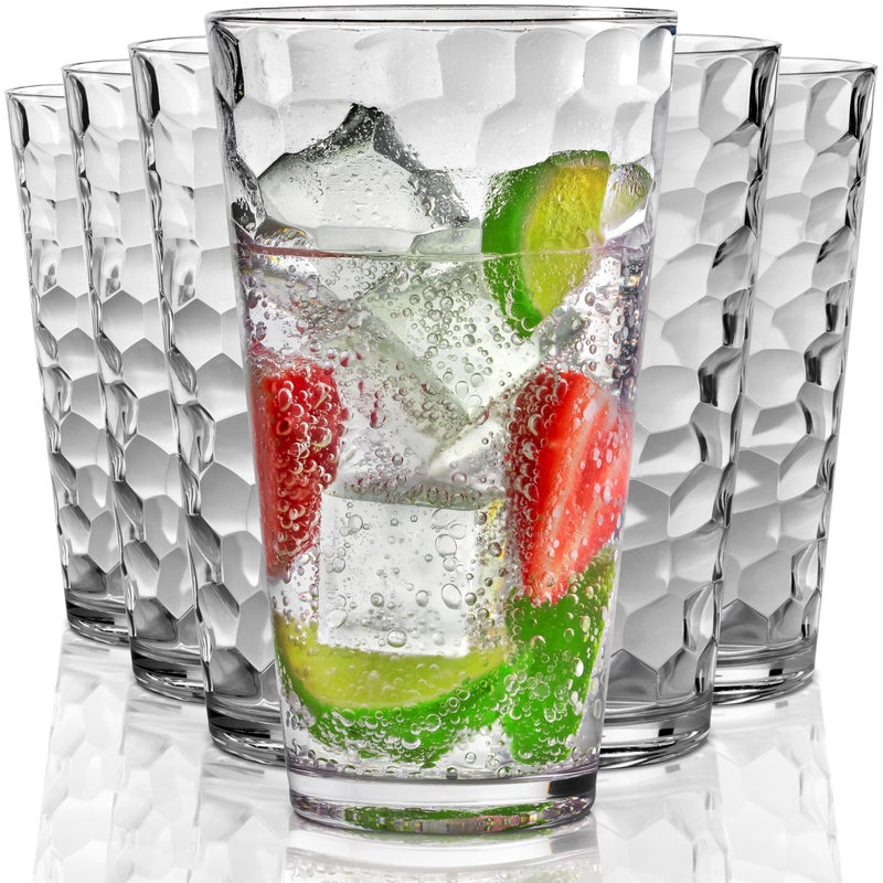 Bravario Hammered Plastic Drinking Glasses Set of 622 oz Clear Reusable Cups Durable Dishwasher Safe Highball Tumblers Stackable BPA EAFree - Image 2