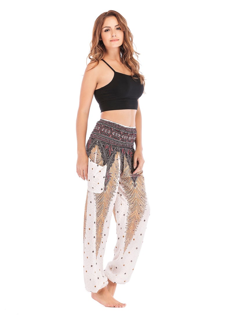 Loquat Boho Print Yoga High-waisted Pants Beige  - Image 2