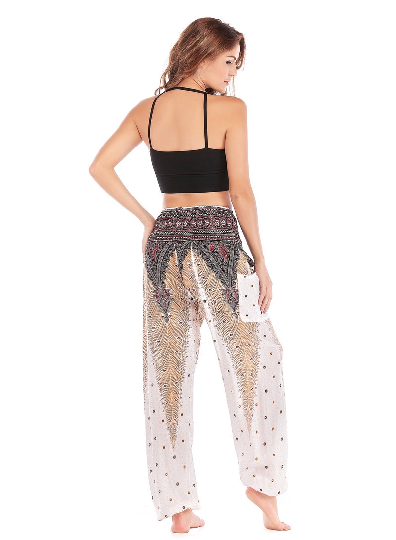 Loquat Boho Print Yoga High-waisted Pants Beige  - Image 3