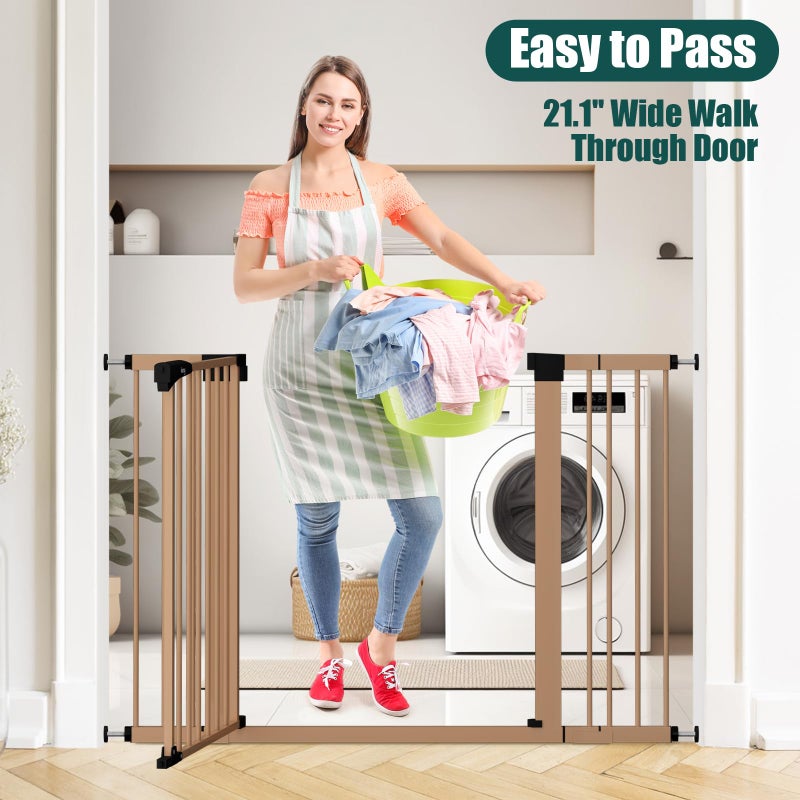 keny 29.7"-46" Baby Gate for Stairs, Auto Close Dog Gates for Doorways, Pressured Mounted No Drilling Pet Gate Extra Wide, Easy Walk Thru Stair Gate, 30" Tall, Brown - Image 5