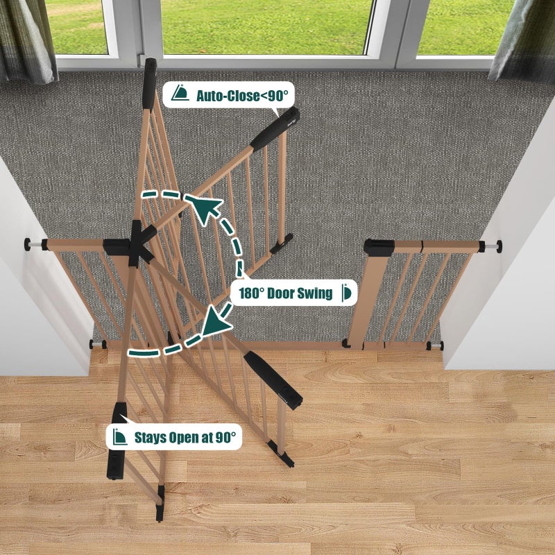 keny 29.7"-46" Baby Gate for Stairs, Auto Close Dog Gates for Doorways, Pressured Mounted No Drilling Pet Gate Extra Wide, Easy Walk Thru Stair Gate, 30" Tall, Brown - Image 4