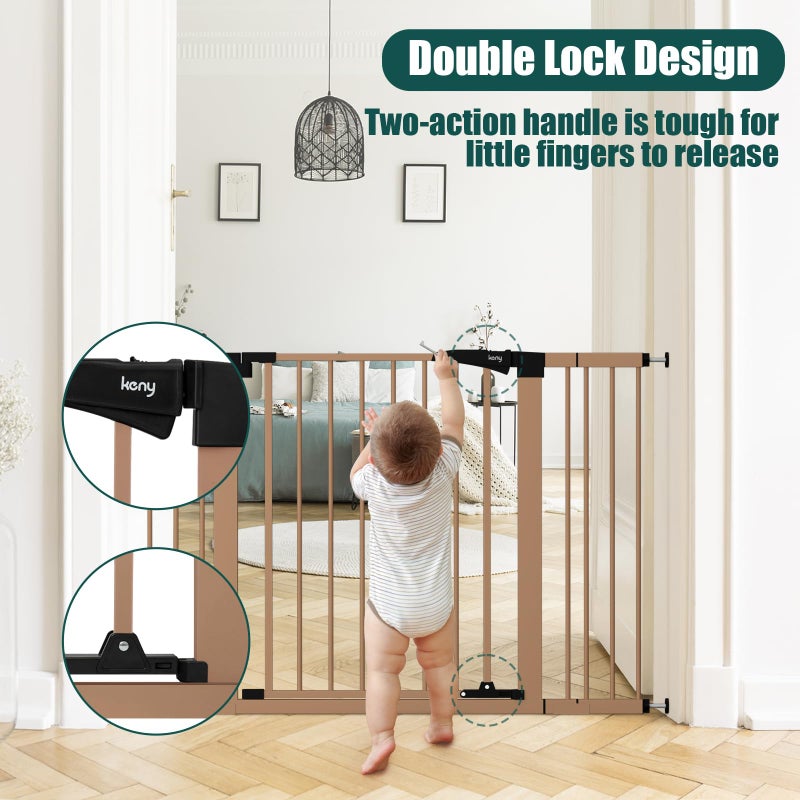 keny 29.7"-46" Baby Gate for Stairs, Auto Close Dog Gates for Doorways, Pressured Mounted No Drilling Pet Gate Extra Wide, Easy Walk Thru Stair Gate, 30" Tall, Brown - Image 2