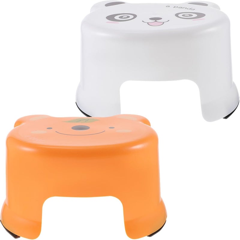 SMASOLO 2Pcs Anti-Skid Plastic Step Stool for, Thickened Cartoon Bathroom Small Stools in Orange and White, Non-Slip ’ Footstools for Bathroom and Home Use - Image 1