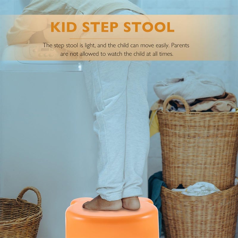 SMASOLO 2Pcs Anti-Skid Plastic Step Stool for, Thickened Cartoon Bathroom Small Stools in Orange and White, Non-Slip ’ Footstools for Bathroom and Home Use - Image 4