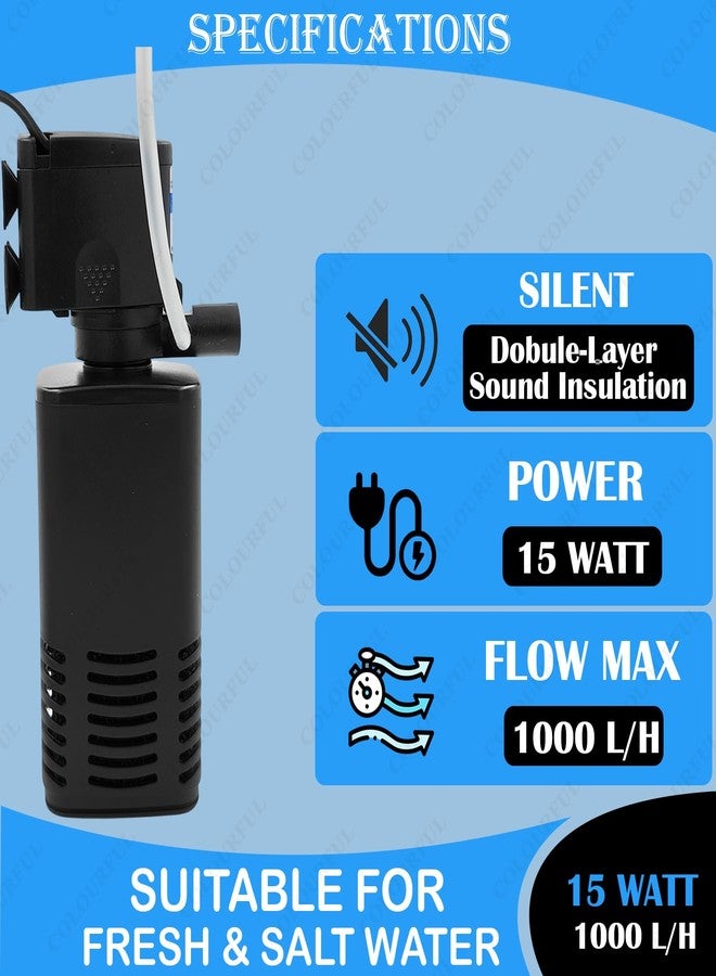 COLOURFUL - 4-in-1 Aquarium Internal Filter for Fish Tanks | Silent, Efficient, Crystal Clear Water Filtration System | Freshwater & Saltwater (BL-1000C, 15W, 1000L/H) - Image 5