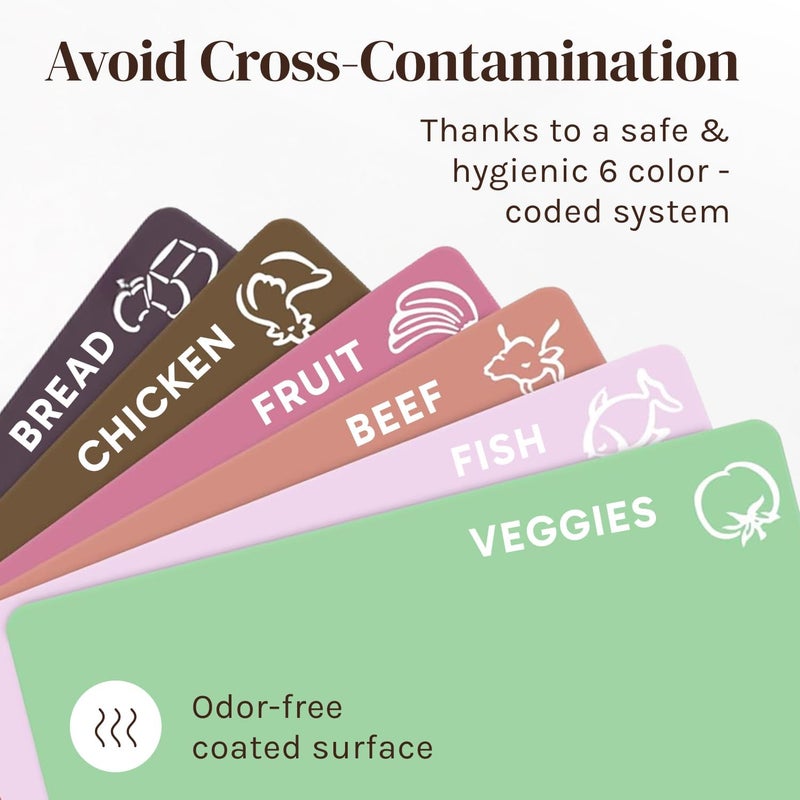 Cooler Kitchen Extra Thick Pastel Flexible Plastic Cutting Board Mats with Food Icons & EZ-Grip Waffle Back, (Set of 6) Dishwasher Safe. Cutting Boards for Kitchen, Cutting Mat, Plastic Cutting Boards - Image 4